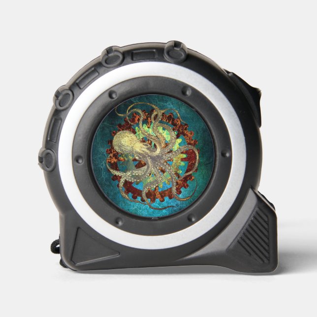 Steampunk Octopus & Clockwork Gears  Tape Measure (Front)