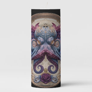 Steampunk Octopus Emblem with Purple Roses Pillar Candle