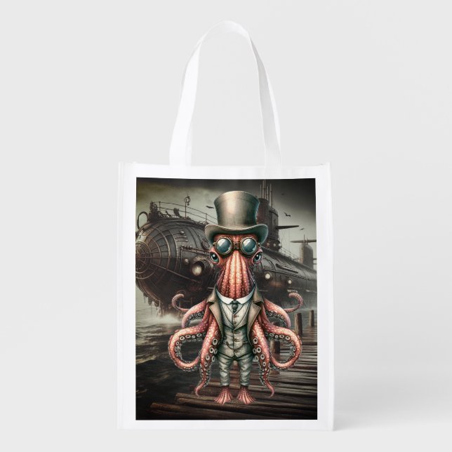 Steampunk Octopus  Grocery Bag (Front)