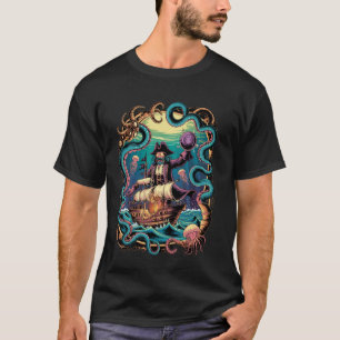 Steampunk Octopus Kraken Pirate Ship T-Shirt