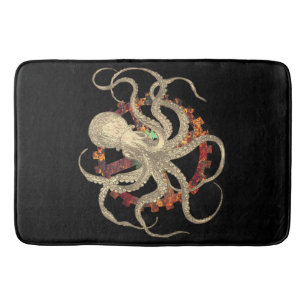 Steampunk Octopus & Rusty Clockwork Gear  Bath Mat