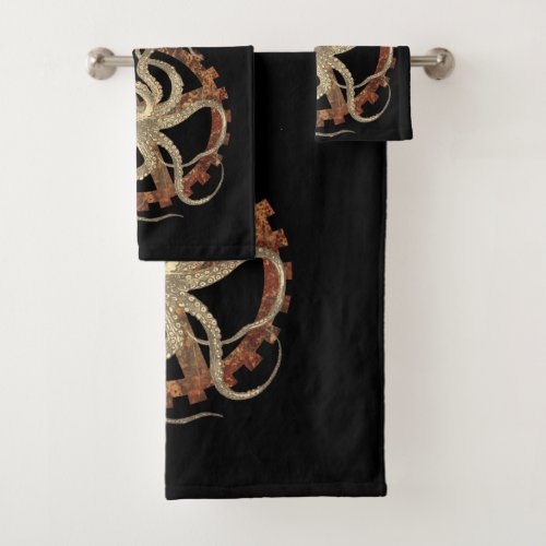 Steampunk Octopus  Rusty Clockwork Gear  Bath Towel Set