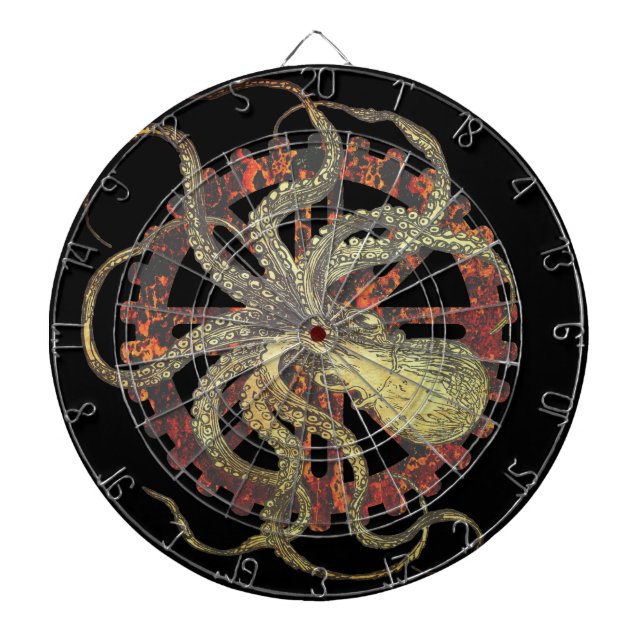 Steampunk Octopus & Rusty Clockwork Gear  Dart Board (Front)