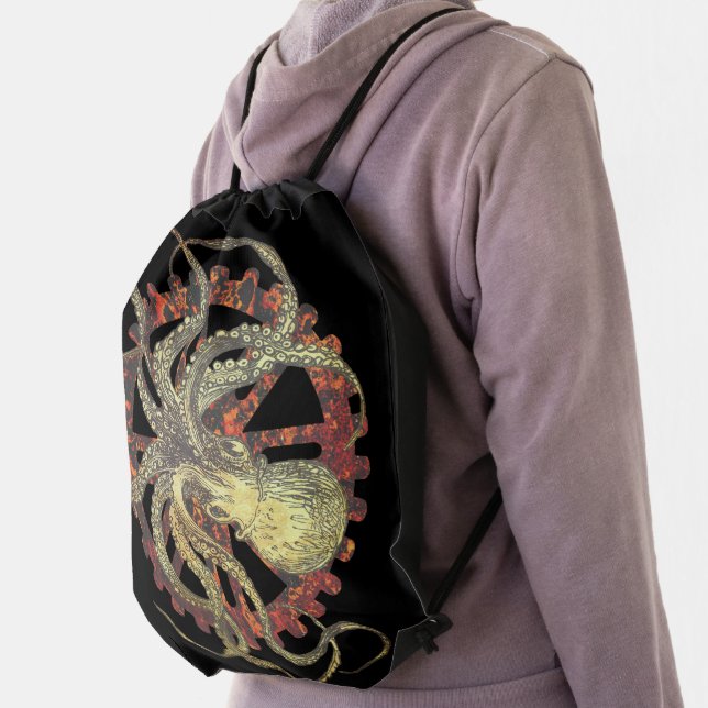 Steampunk Octopus & Rusty Clockwork Gear  Drawstring Bag (Insitu)