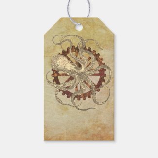Steampunk Octopus & Rusty Clockwork Gear Gift Tags