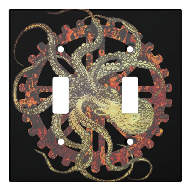 Steampunk Octopus & Rusty Clockwork Gear Light Switch Cover (Front)