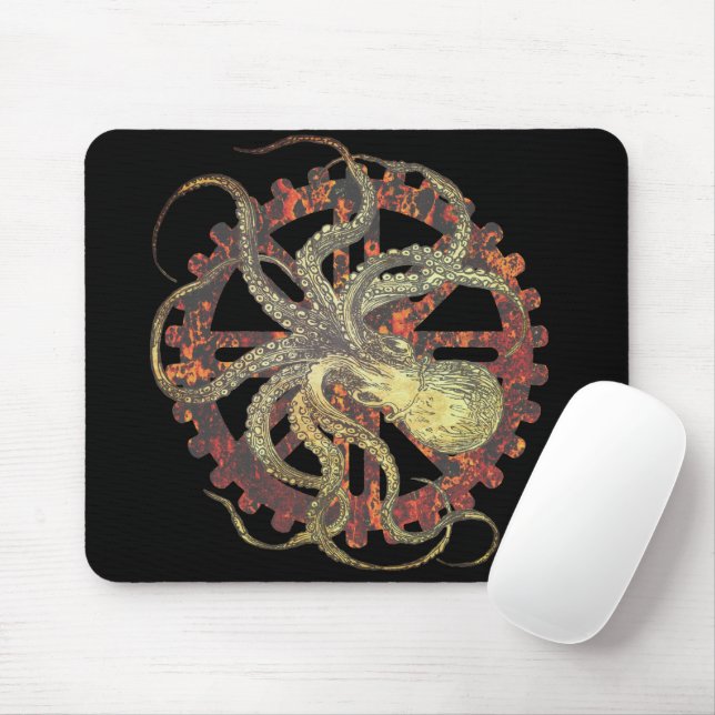 Steampunk Octopus & Rusty Clockwork Gear Mousepad (With Mouse)