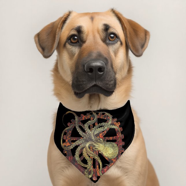 Steampunk Octopus & Rusty Clockwork Gear Pet Bandana Collar (Dog 2)