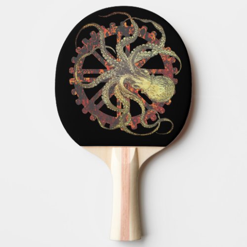 Steampunk Octopus  Rusty Clockwork Gear Ping Pong Paddle