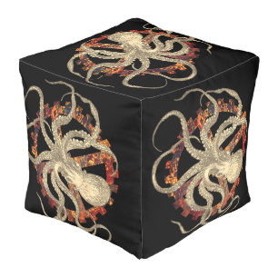 Steampunk Octopus & Rusty Clockwork Gear Pouf
