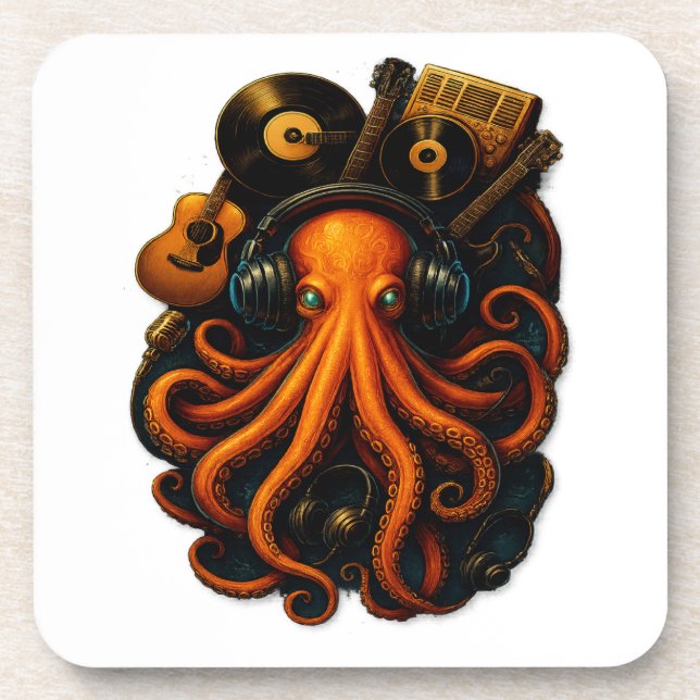 "Steampunk Octopus Sticker – Music Fantasy Vinyl D Beverage Coaster (Front)