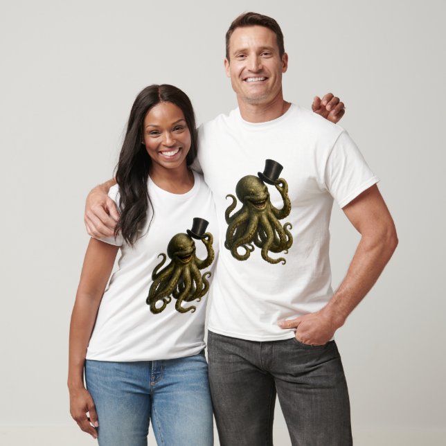 Steampunk octopus top hat graphic T-shirt (Unisex)