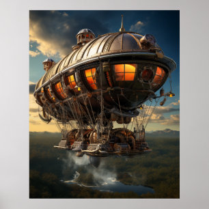 Steampunk Odyssey: Vintage Airship Watercolor Art Poster