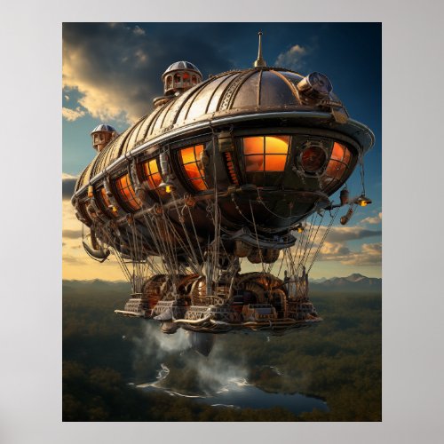Steampunk Odyssey Vintage Airship Watercolor Art  Poster