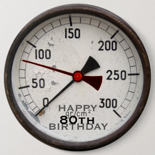Steampunk Old Manometer 80th Birthday Button