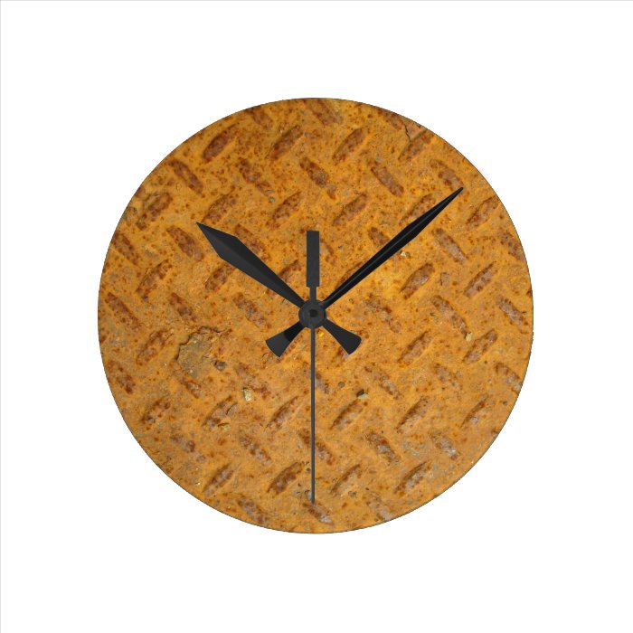 Steampunk Old Rusty Plating Metal Effect Round Wallclock