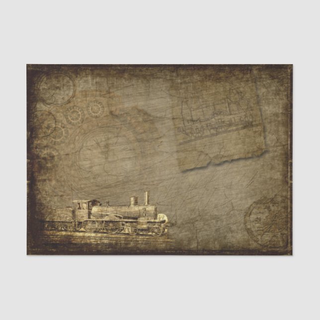 Steampunk Old Train Locomotive Industrial Vintage Tissue Paper (Front)