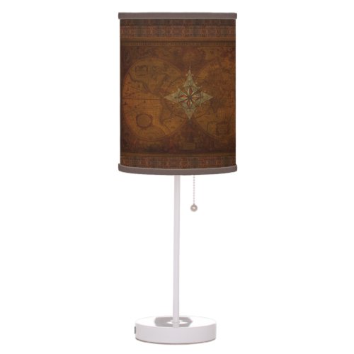 Steampunk Old World Map  Compass Rose Design Table Lamp