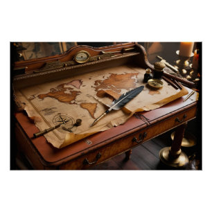 Steampunk Olde Worlde Map and Desk Poster