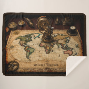 Steampunk Olde Worlde Map Sherpa Blanket