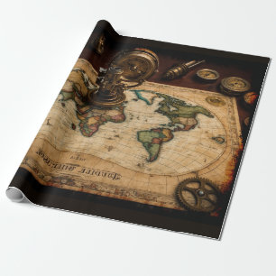 Steampunk Olde Worlde Map Wrapping Paper