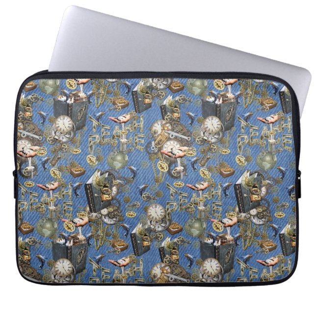 Steampunk on Blue Denim  Laptop Sleeve (Front)