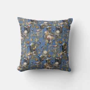 Steampunk on Blue Denim Throw Pillow