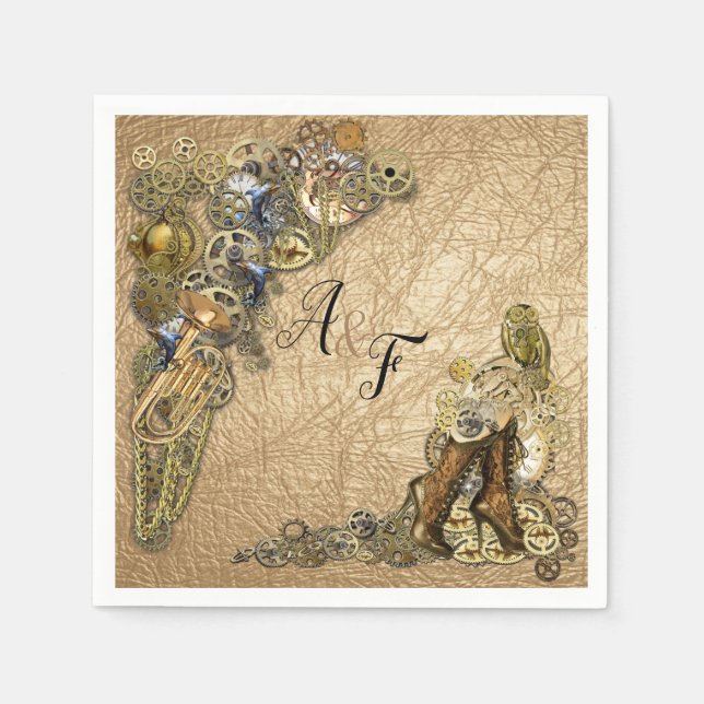 Steampunk on Gold leather Napkins (Front)