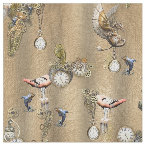 Steampunk on Gold Tan Leather Fabric