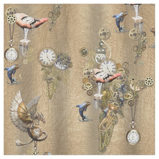 Steampunk on Gold Tan Leather Fabric