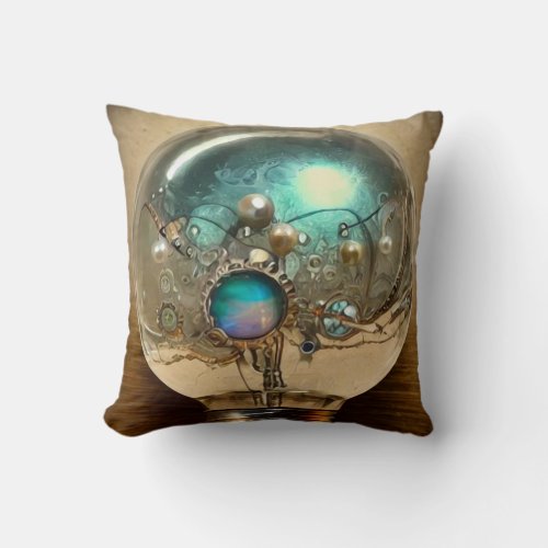 Steampunk Opal Lightbulb Throw Pillow