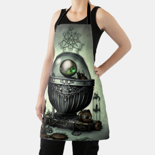 Steampunk Ornate Cauldron and Magic Items on Green Apron