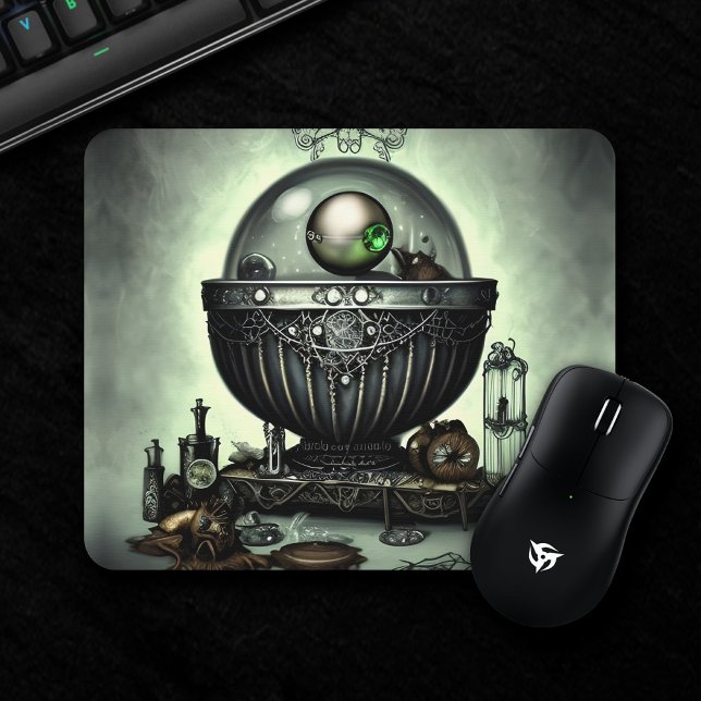 Steampunk Ornate Cauldron and Magic Items on Green Mouse Pad (Creator Uploaded)