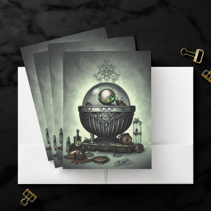 Steampunk Ornate Cauldron and Magic Items on Green Pocket Folder