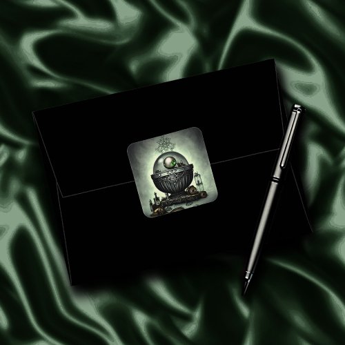Steampunk Ornate Cauldron and Magic Items on Green Square Sticker