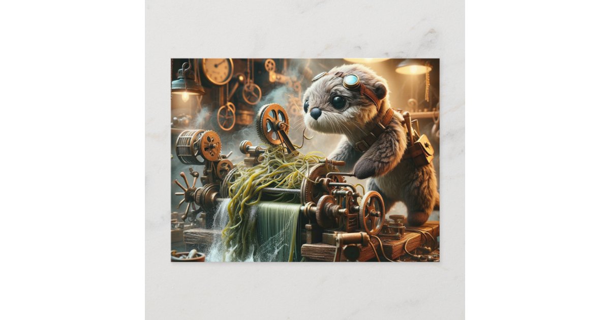 Steampunk Otter Seaweed Clogged Machine Postcard | Zazzle