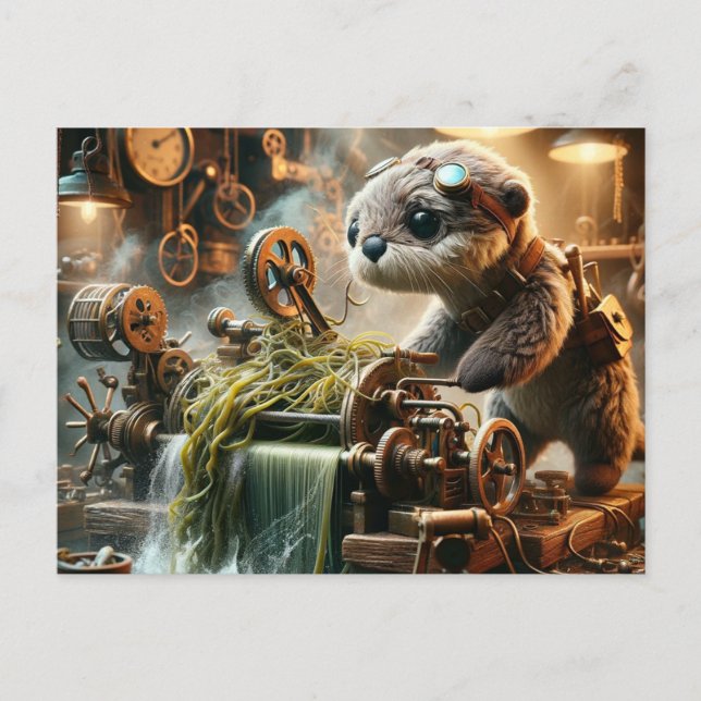 Steampunk Otter Seaweed Clogged Machine Postcard (Front)