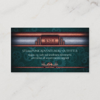 Steampunk Outfitters, copper on teal cogs Monogram Business Card