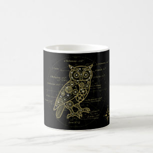 Steampunk Owl Blueprint Mug   Vintage Mechanical A