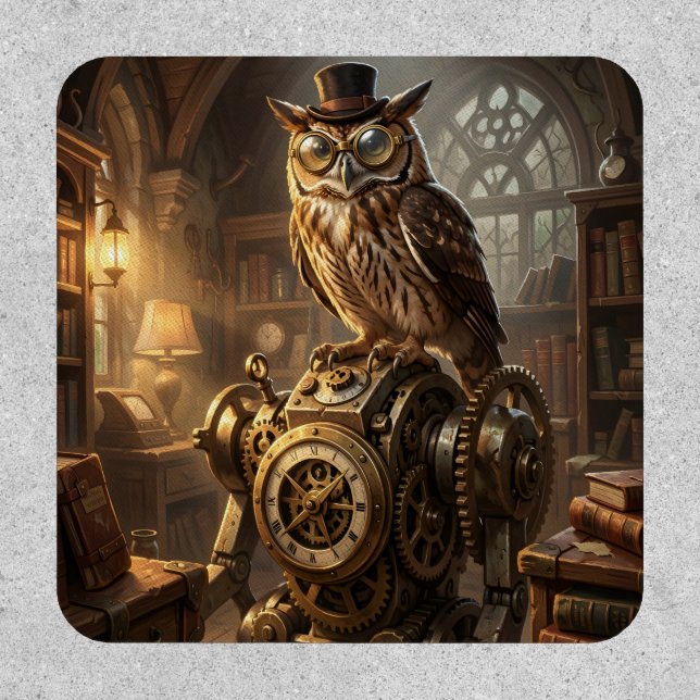 steampunk owl clockwork art patch (Front)