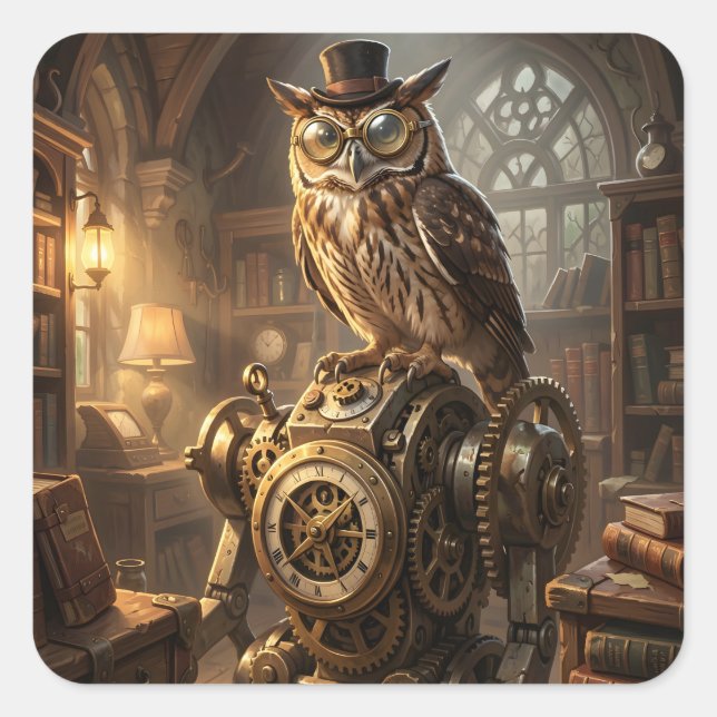 steampunk owl clockwork art stickers (Front)