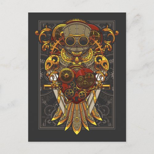 Steampunk Owl Mechanical Bird Clockwork Fantasy Postcard