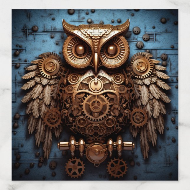 Steampunk Owl Mechanical Design Envelope Liner (Design)