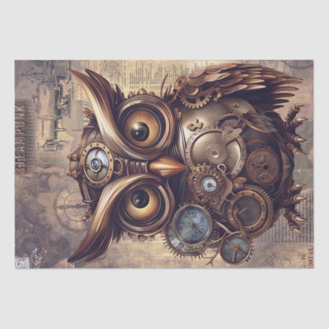 Steampunk Owl Tissue Paper (Front)
