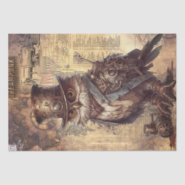 Steampunk Owl Tissue Paper (Front)