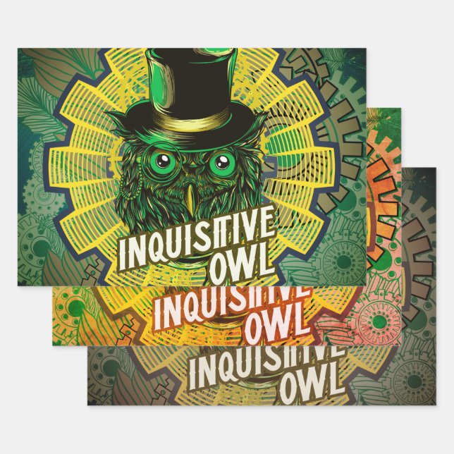 Steampunk Owl Wrapping Paper Sheets (Set)