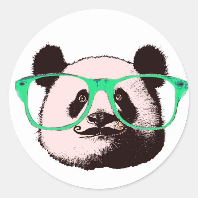 Steampunk Panda Bear in Glasses with Moustache Classic Round Sticker (Front)
