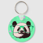 Steampunk Panda Bear in Glasses with Moustache Keychain