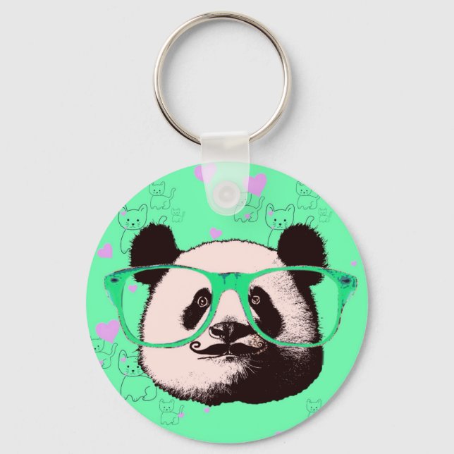 Steampunk Panda Bear in Glasses with Moustache Keychain (Front)