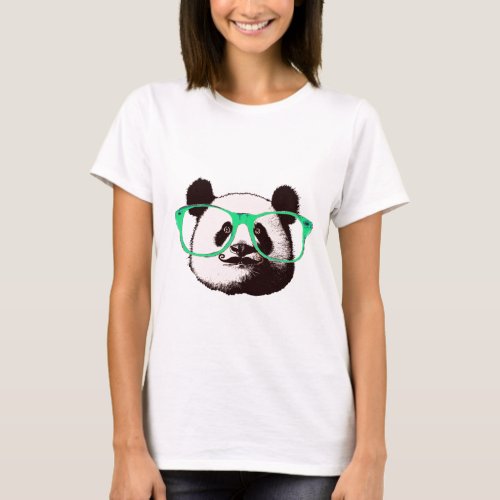 Steampunk Panda Bear in Glasses with Moustache T_Shirt